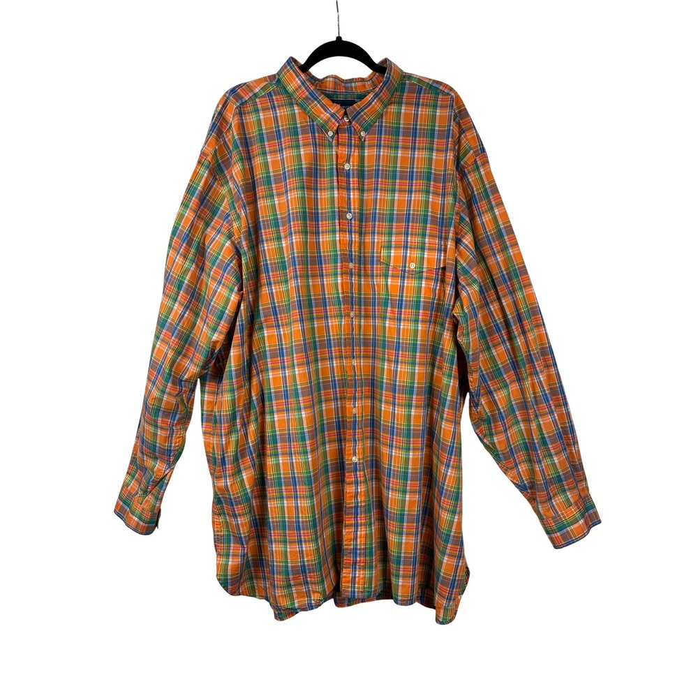 Ralph Lauren Plaid Button Down Shirt Mens 4XLT Tall Orange Green Blue Cotton